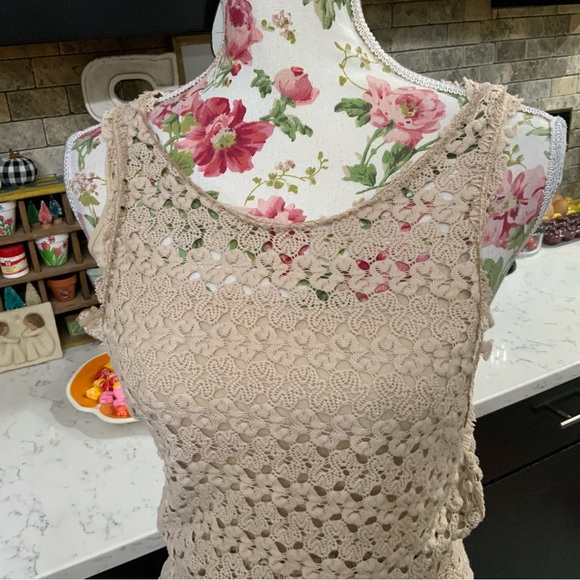 Free People Womens XS Dress Crochet Dress Lace Boho Blouson Beige Lined Cami - Picture 3 of 14